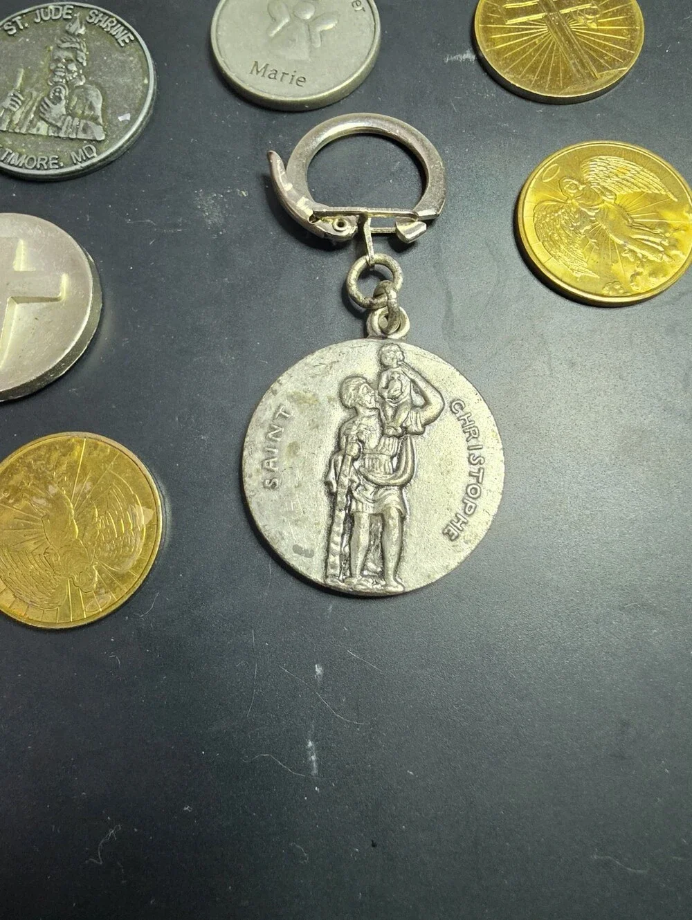 Religious Medal Keychain and Assorted Faith Tokens - Gold & Silver 21 Pieces